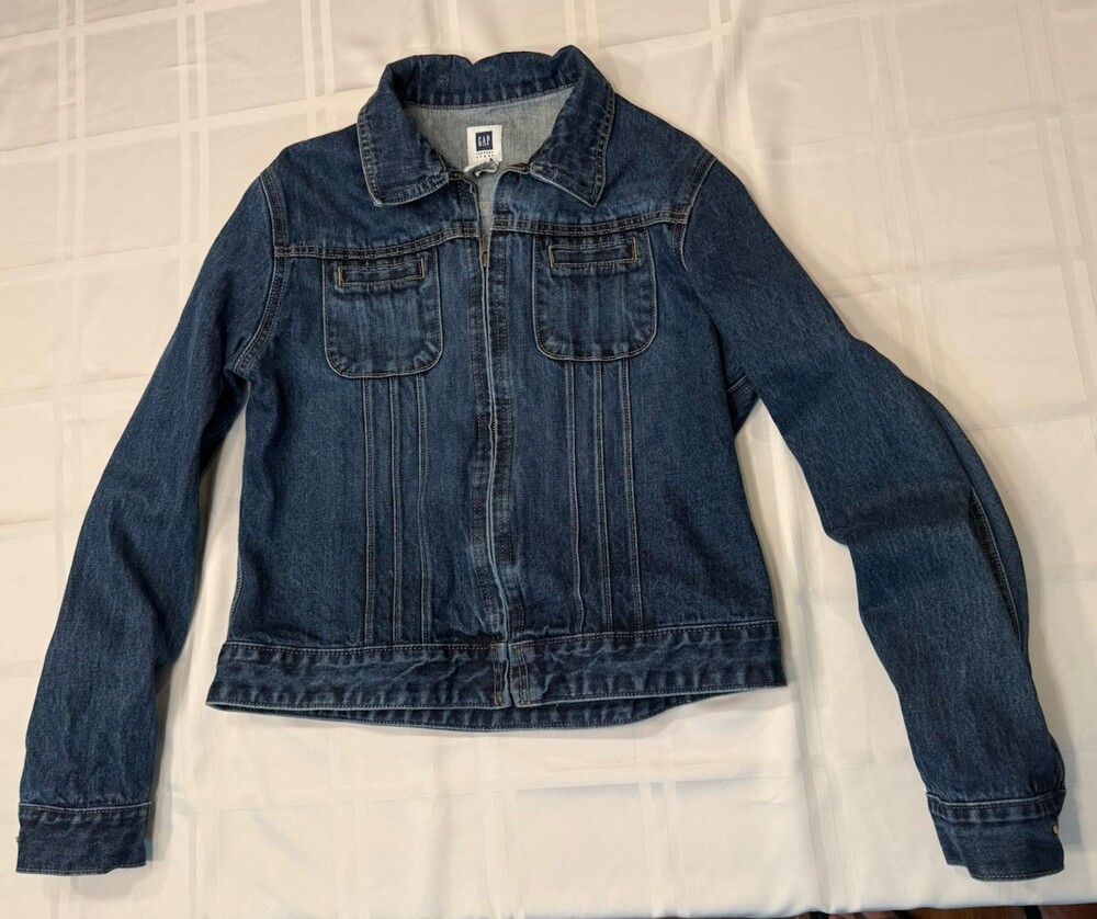 Vintage Y2K Gap Trucker Denim Jean Jacket Zipper Indigo Wash Women’s L